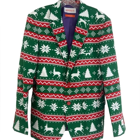 OppoSuites Men SZ 36 Green Christmas Suit Jacket Pants Winter Wonderland Holiday - Picture 5 of 16